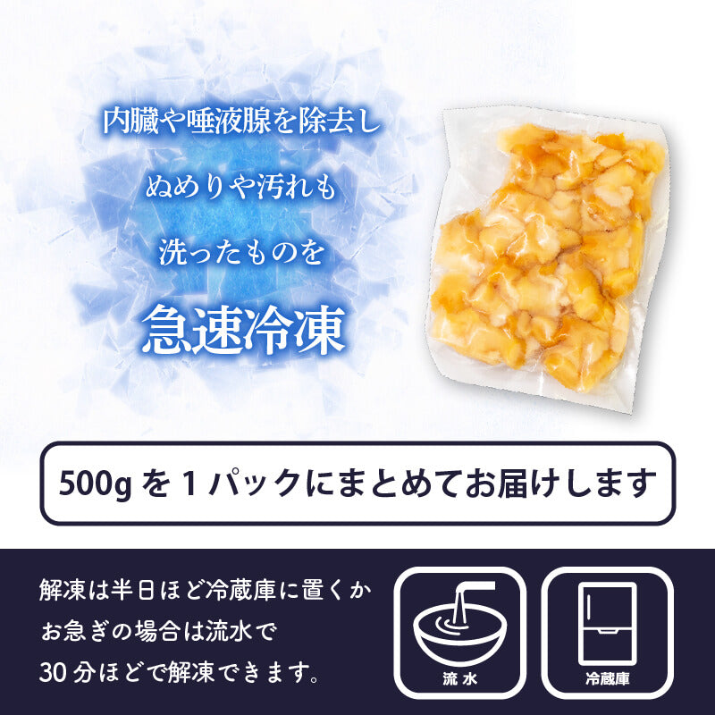 北海道・噴火湾産つぶ貝(タコツブ)むき身 約1kg(500g × 2パック)