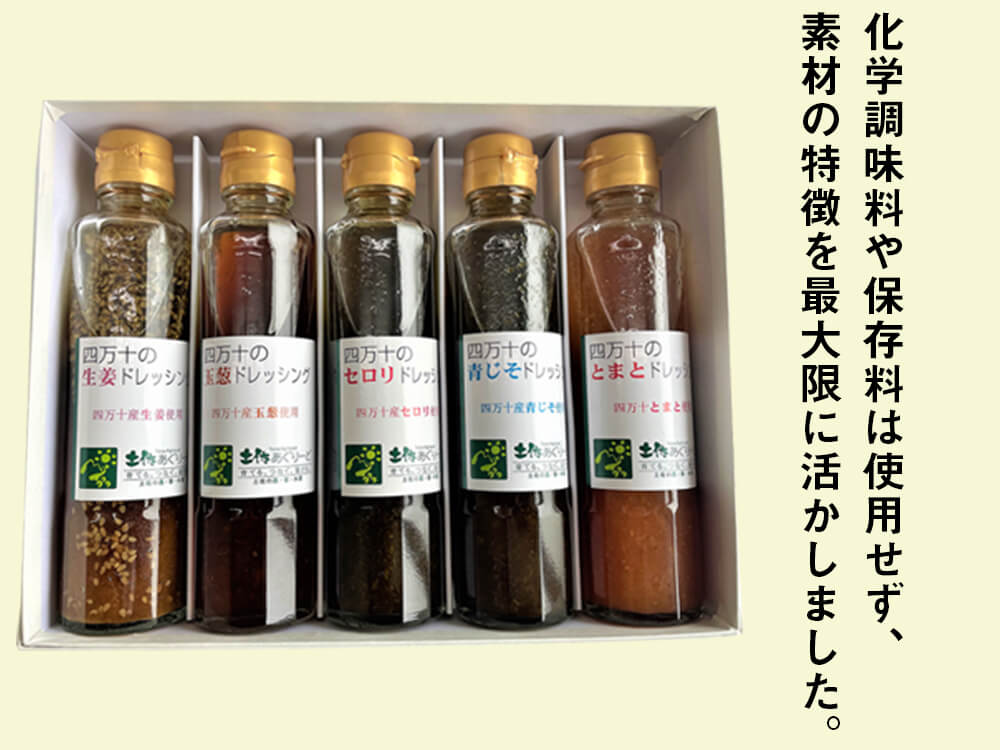 四万十のドレッシング5本セット(玉ねぎ・トマト・セロリ・青じそ・生姜)