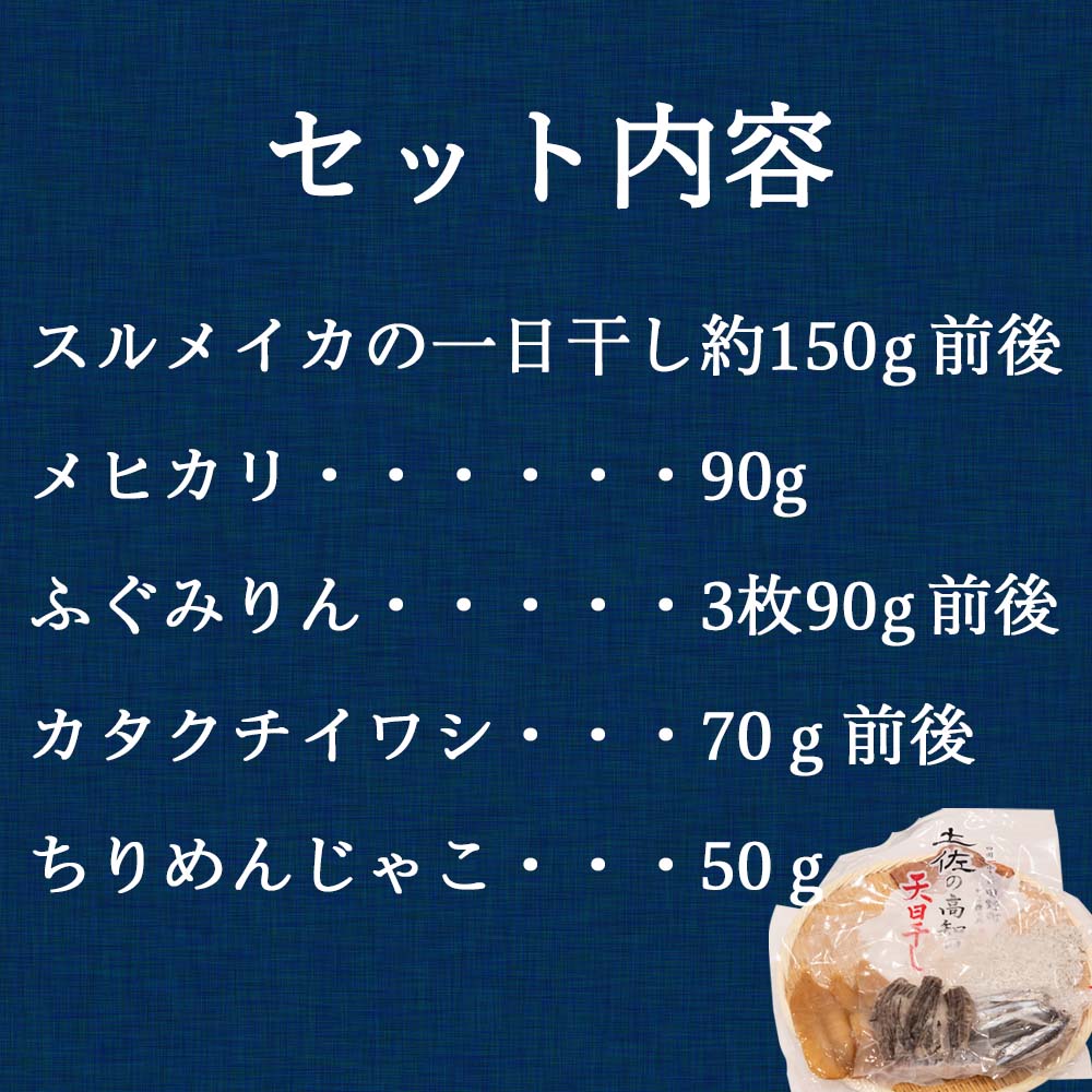 魚屋厳選!土佐の干物Bセット【イカ1日干し・メヒカリ・フグ・カタクチイワシ・ちりめん】