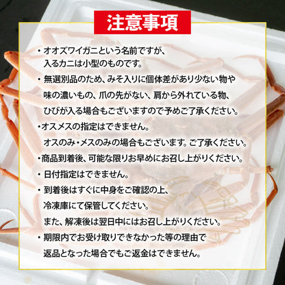 【販売再開！】北海道・噴火湾産 オオズワイガニ 無選別品 ボイル済み【冷凍配送】 2kg/4kg