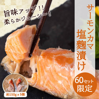 【60セット限定サービス品】肉厚！ サーモンカマ塩麹漬け 5個